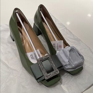 Olive Heels with Sparkling Buckle